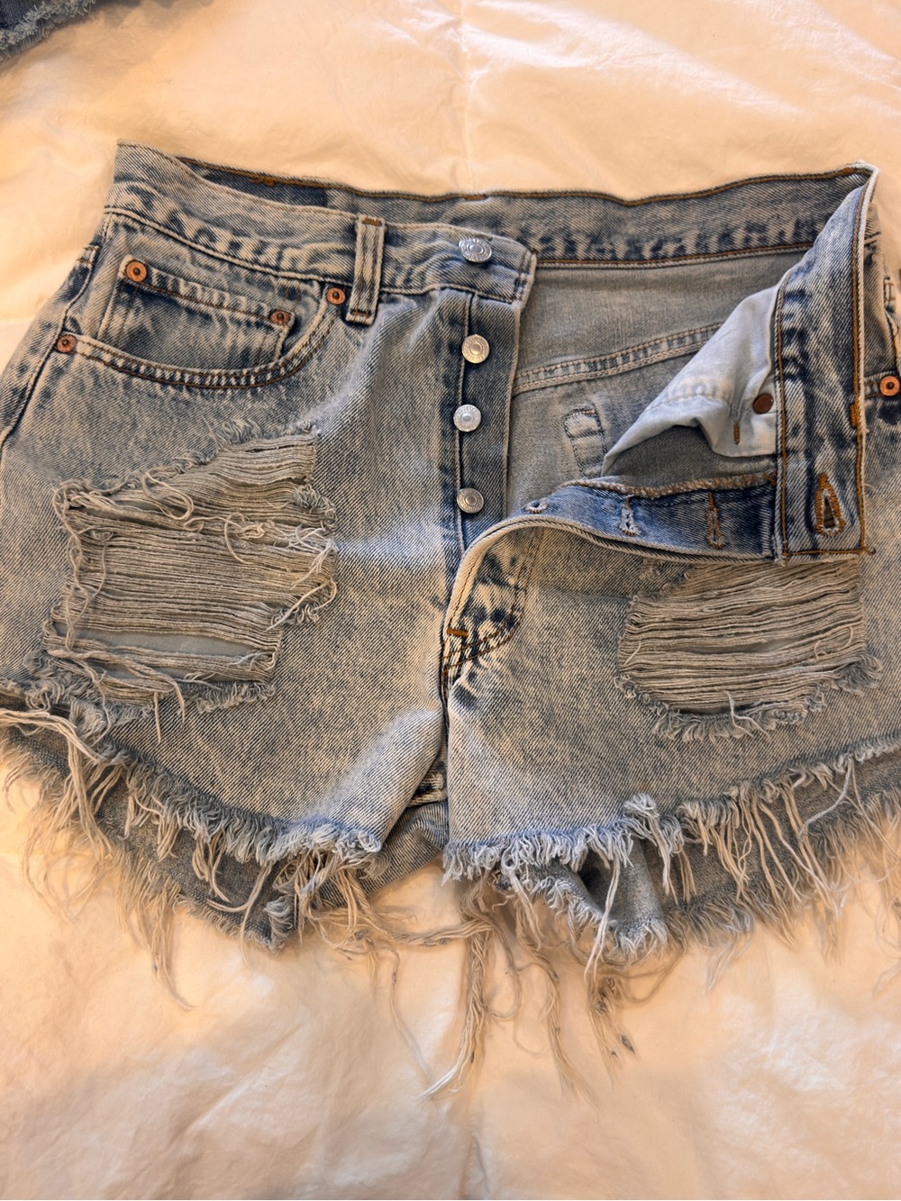 Vintage Real Deal Levi 1993 cut off Distressed Light Blue Denim Women's Shorts